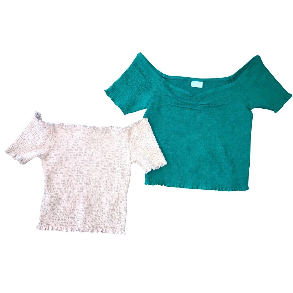 Sexy Abound H&M Smocked‎ Off Shoulder Crop Top Bundle Short Sleeve Size M